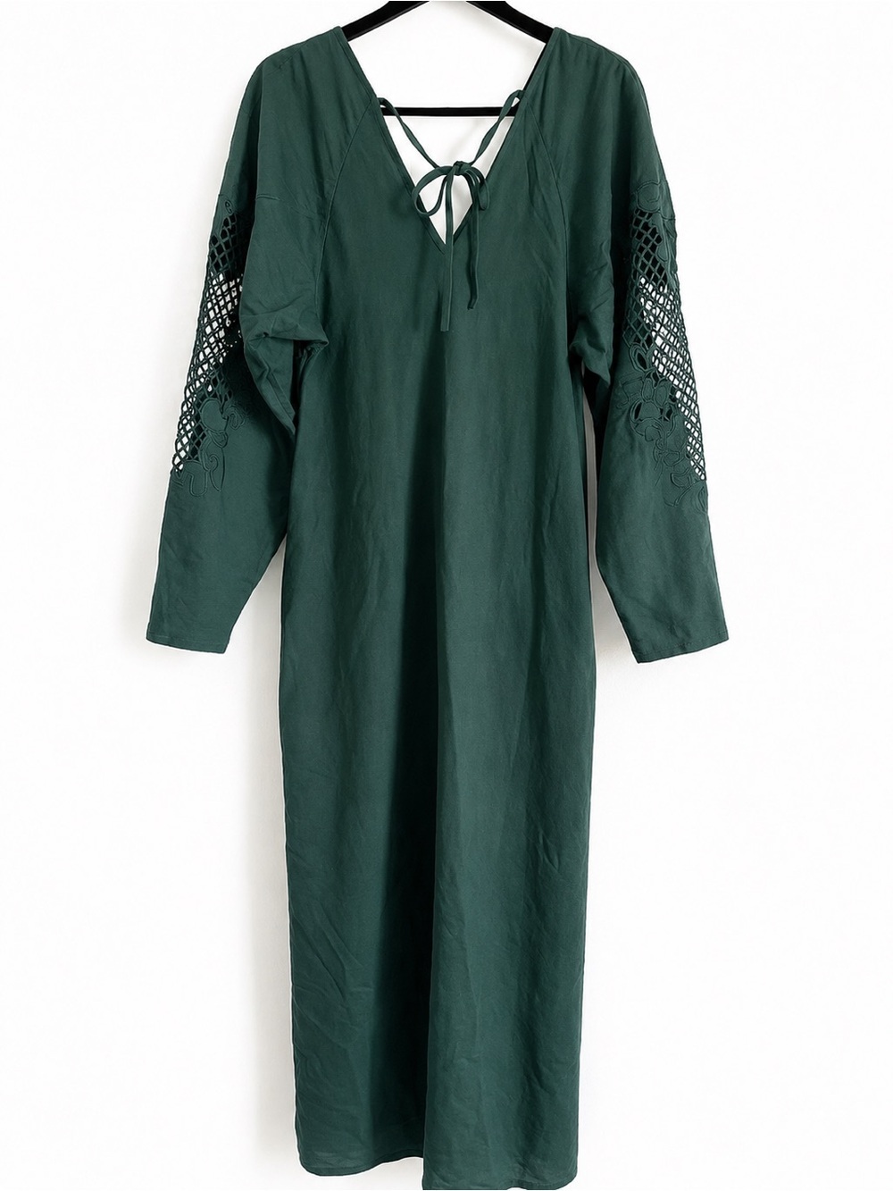 NWT Zara Emerald Green Embroidered Midi Dress Size M